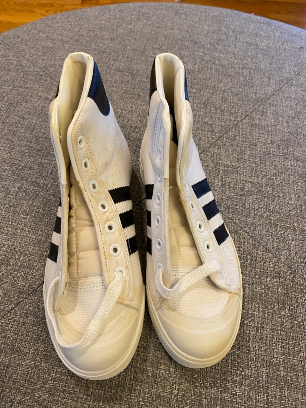 adidas White High-Top Sneakers with Black Stripes